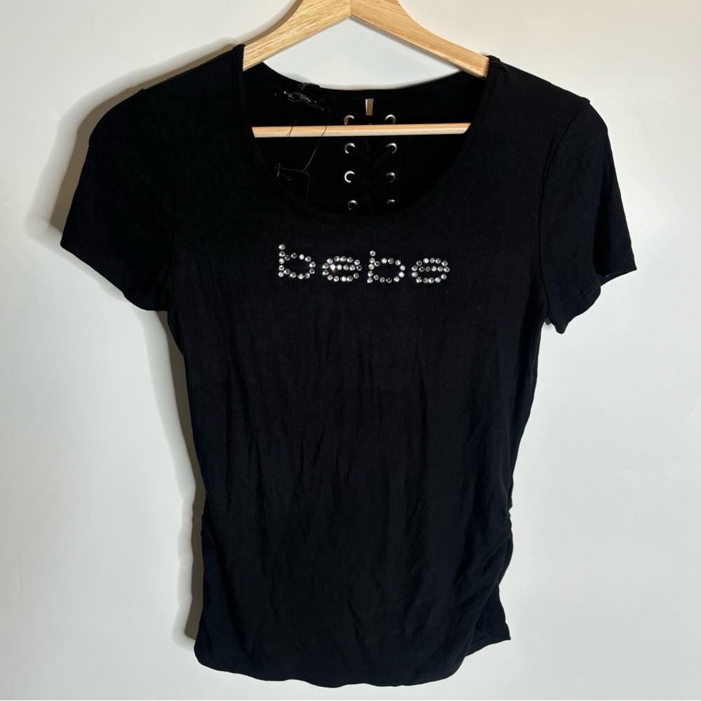🖤 BEBE NWT SHORT SLEEVE w LACED DOWN DETAIL